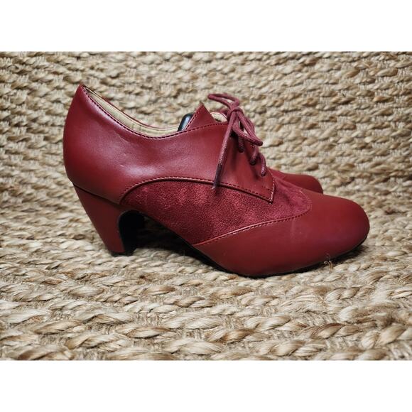 Masseys Red Synthetic Heeled Ankle Booties Boot Size 8.5 M Lace Up Wingtip - Picture 5 of 11